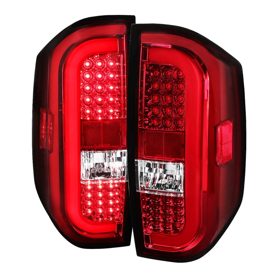 2014-2021 Toyota Tundra White Bar Sequential LED Tail Lights (Chrome Housing/Red Clear Lens)