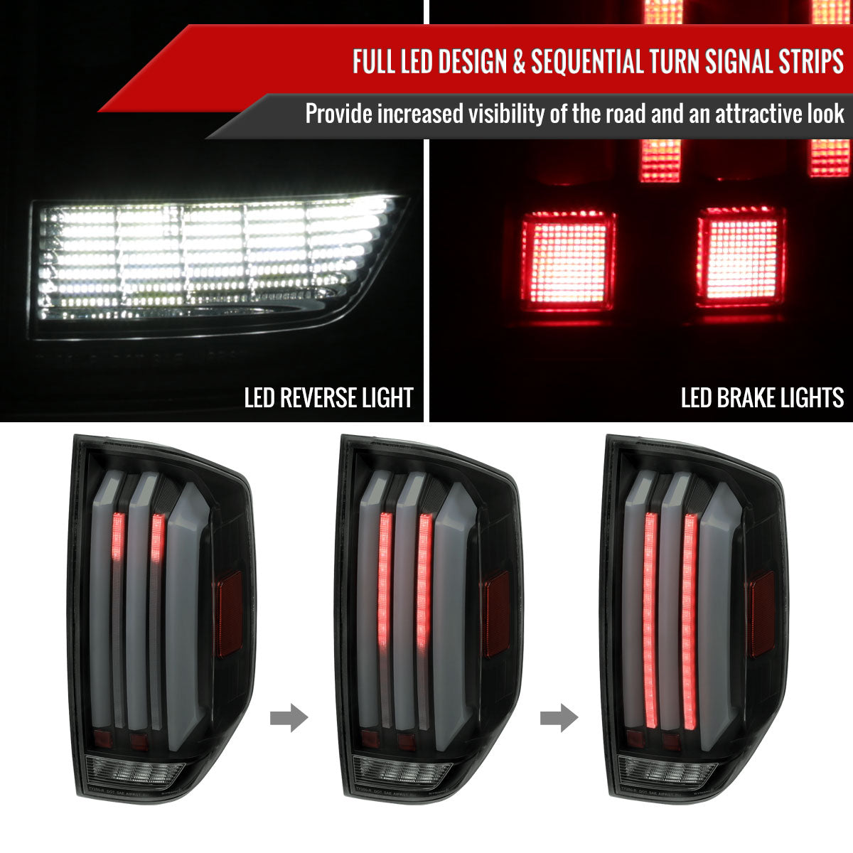2014-2021 Toyota Tundra Facelift Style Full LED Tail Lights with Sequential Turn Signal (Matte Black Housing/Smoke Lens)