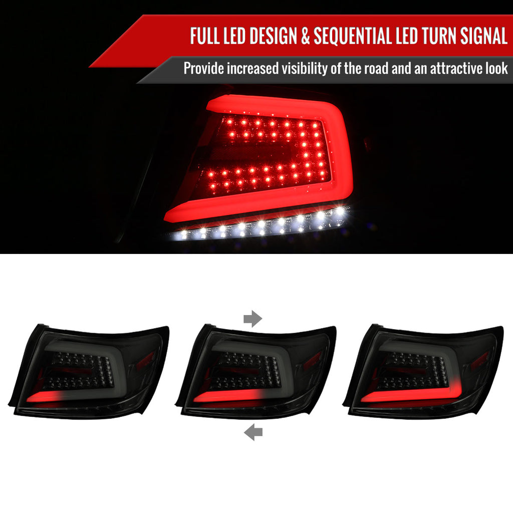 2008-2014 Subaru Impreza WRX/STI LED Sequential Turn Signal Tail Lights(Glossy Black Housing/Smoke Lens)