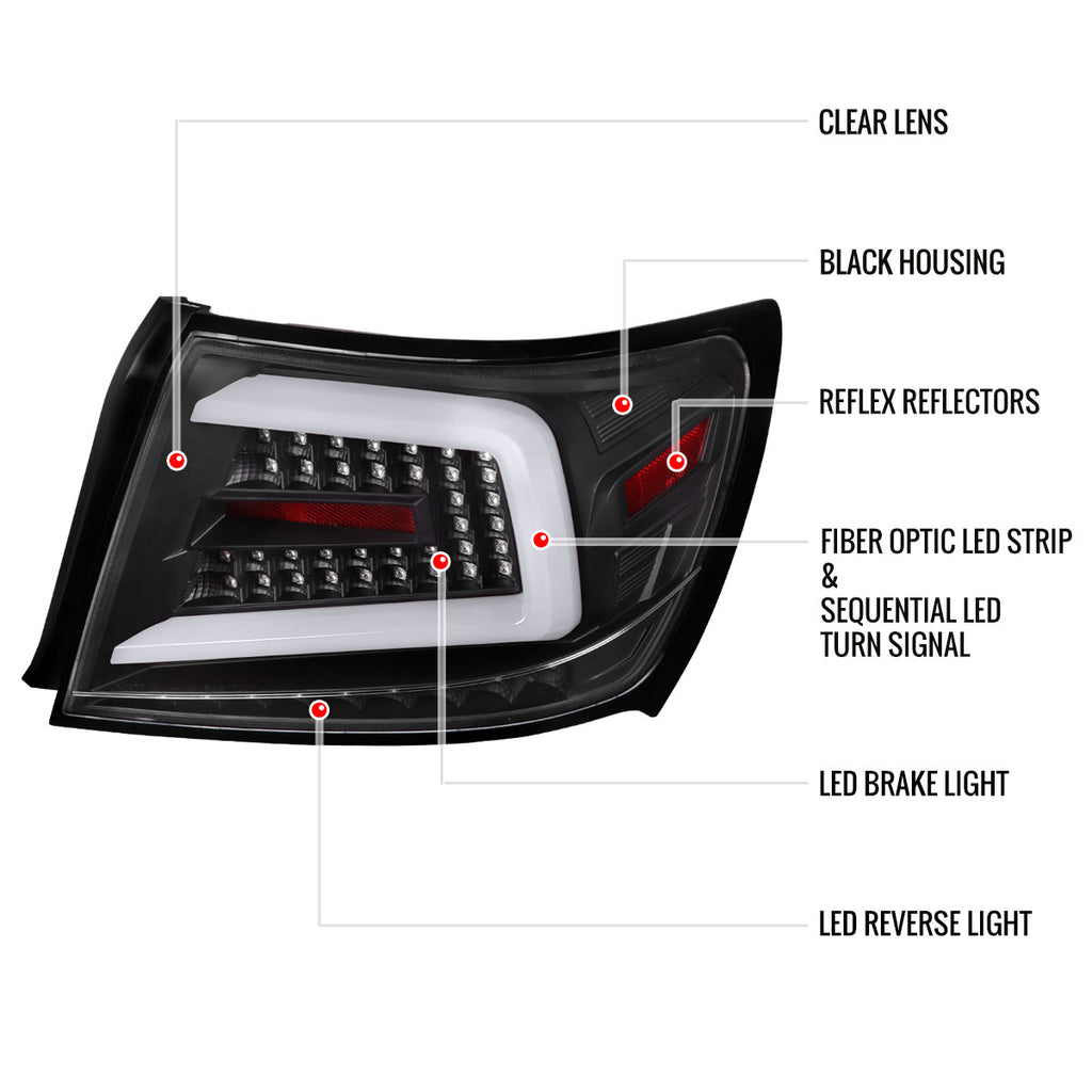2008-2014 Subaru Impreza WRX/STI LED Sequential Turn Signal Tail Lights(Matte Black Housing/Clear Lens)