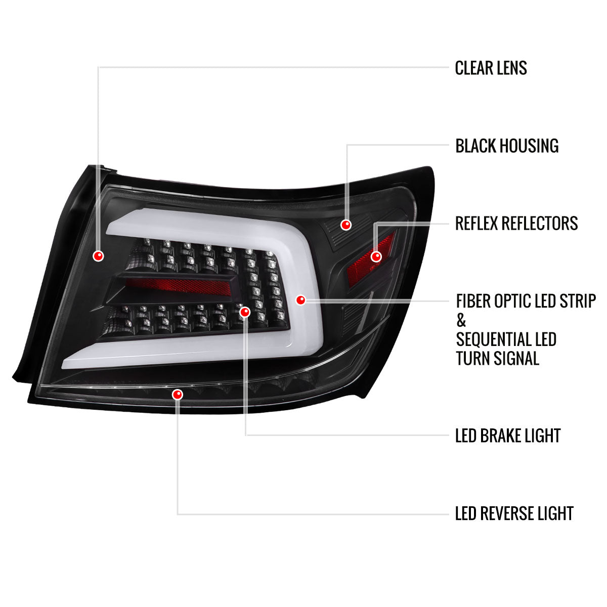 2008-2014 Subaru Impreza WRX/STI LED Sequential Turn Signal Tail Lights(Matte Black Housing/Clear Lens)