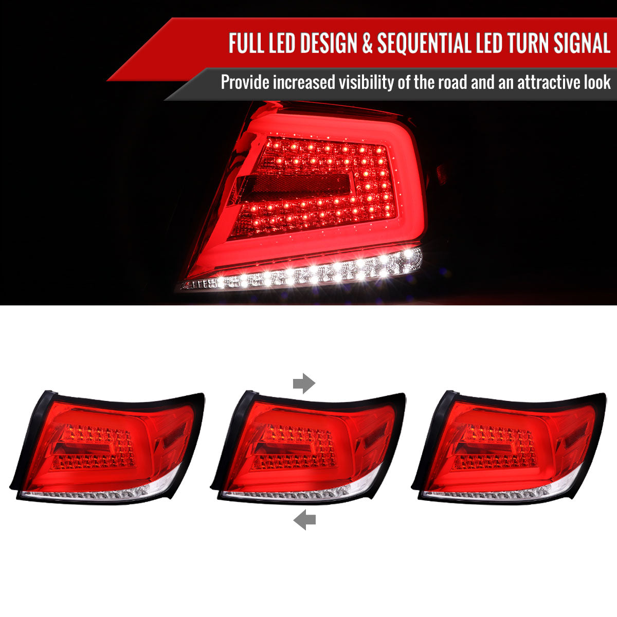 2008-2014 Subaru Impreza WRX/STI LED Sequential Turn Signal Tail Lights(Chrome Housing/Red Lens)