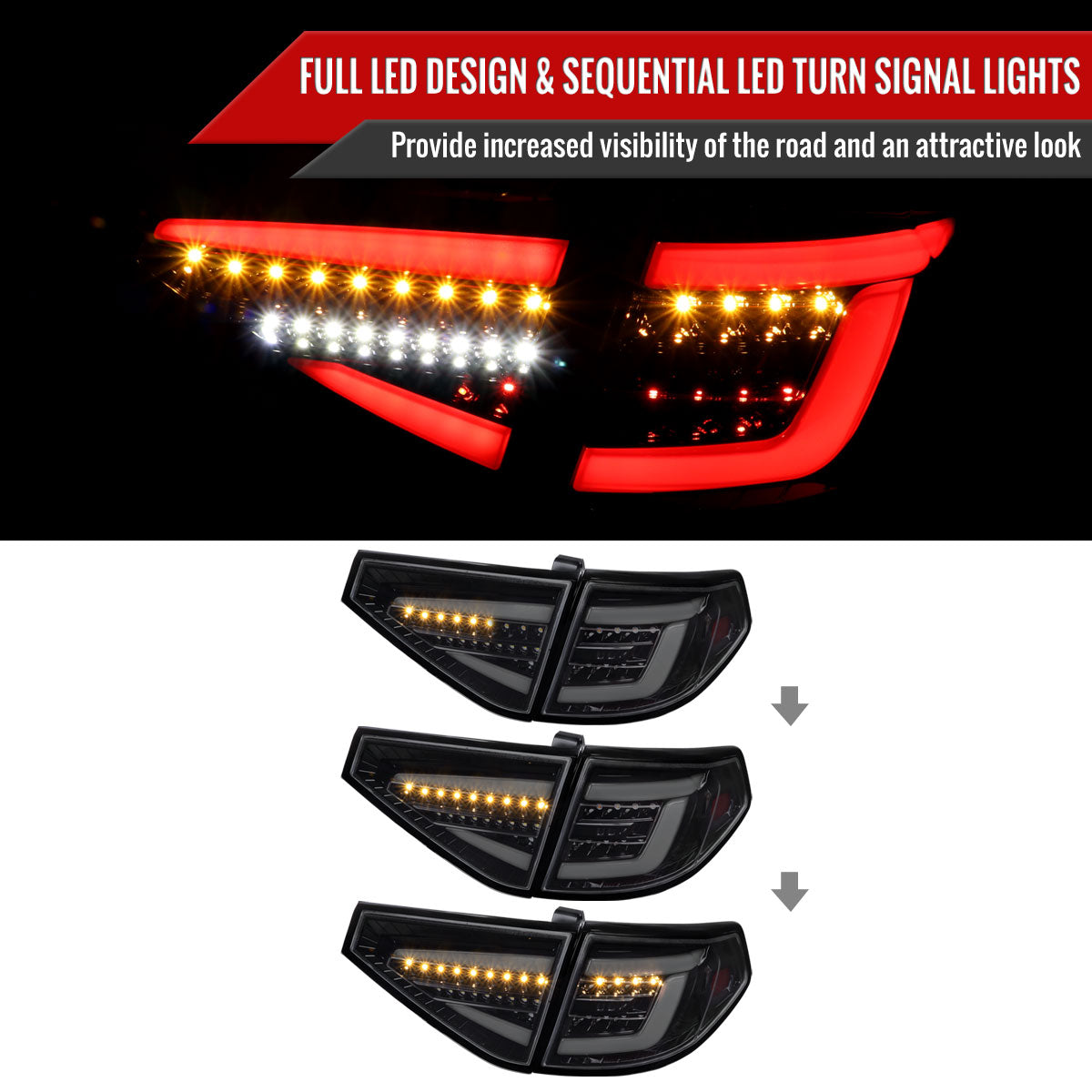 2008-2014 Subaru Impreza WRX Hatchback LED White Sequential Tube Tail Lights(Glossy Black Housing/Dark Smoke Lens)