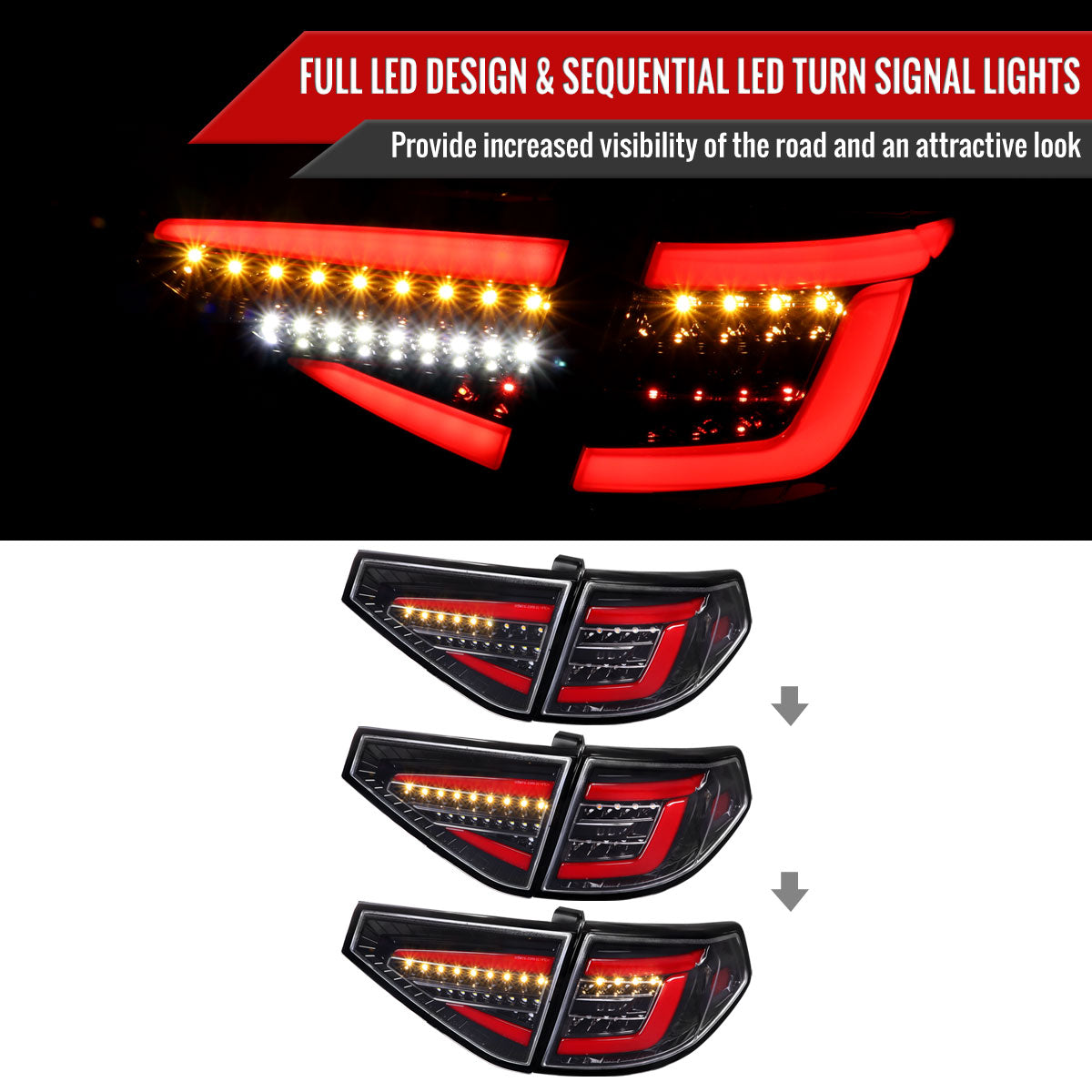 2008-2014 Subaru Impreza WRX Hatchback LED Sequential Tube Tail Lights(Glossy Black Housing/Clear Lens)