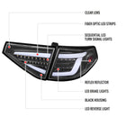 2008-2014 Subaru Impreza WRX Hatchback LED White Sequential Tube Tail Lights(Matte Black Housing/Clear Lens)