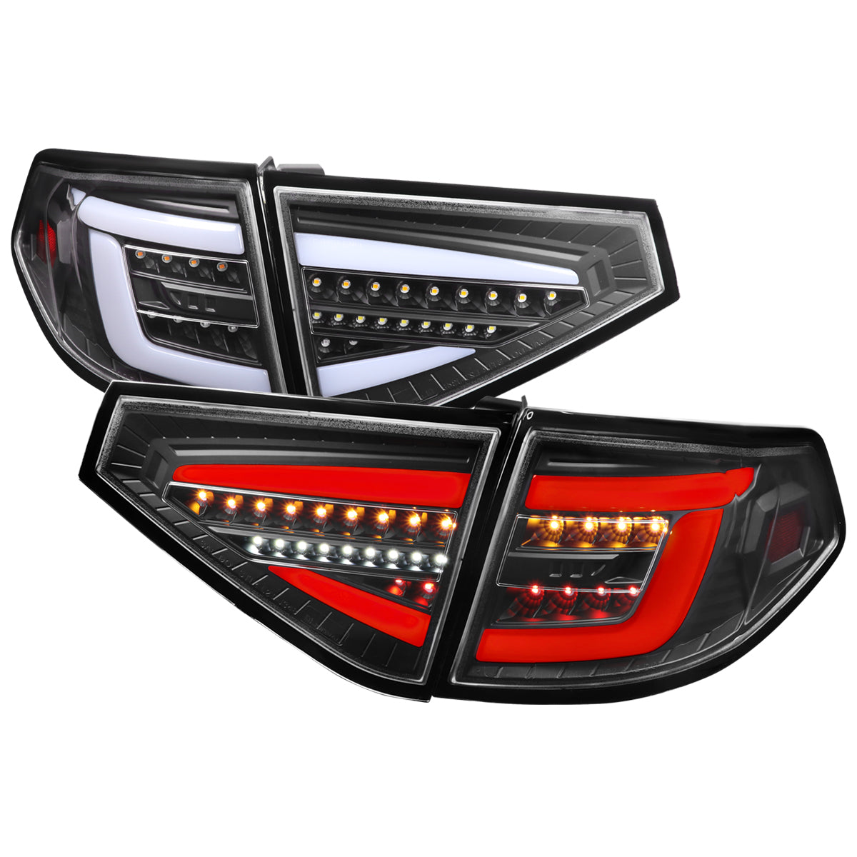 2008-2014 Subaru Impreza WRX Hatchback LED White Sequential Tube Tail Lights(Matte Black Housing/Clear Lens)