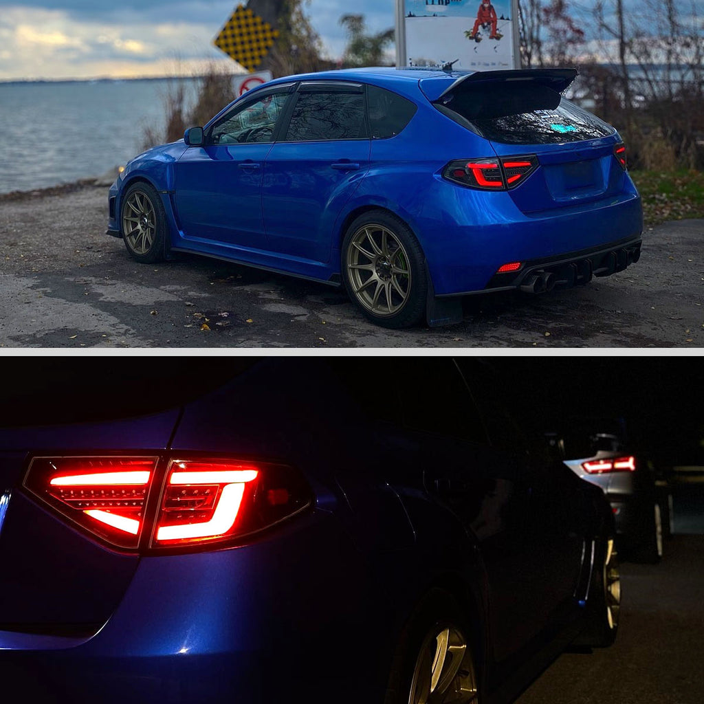 2008-2014 Subaru Impreza WRX Hatchback LED Red Sequential Tube Tail Lights(Matte Black Housing/Clear Lens)