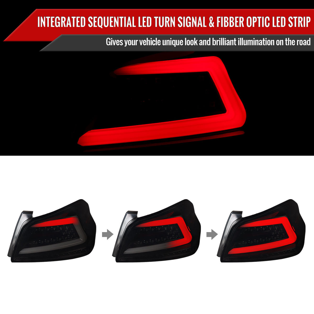 2015-2021 Subaru WRX Sequential White Bar LED Tail Lights (Glossy Black Housing/Smoke Lens)