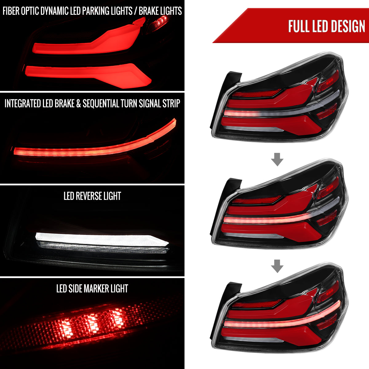 2015-2021 Subaru WRX STi Tail Light w/ Sequential Turn Signal LED Strip and LED Side Marker Brake Reverse (Black Housing / Clear Lens)