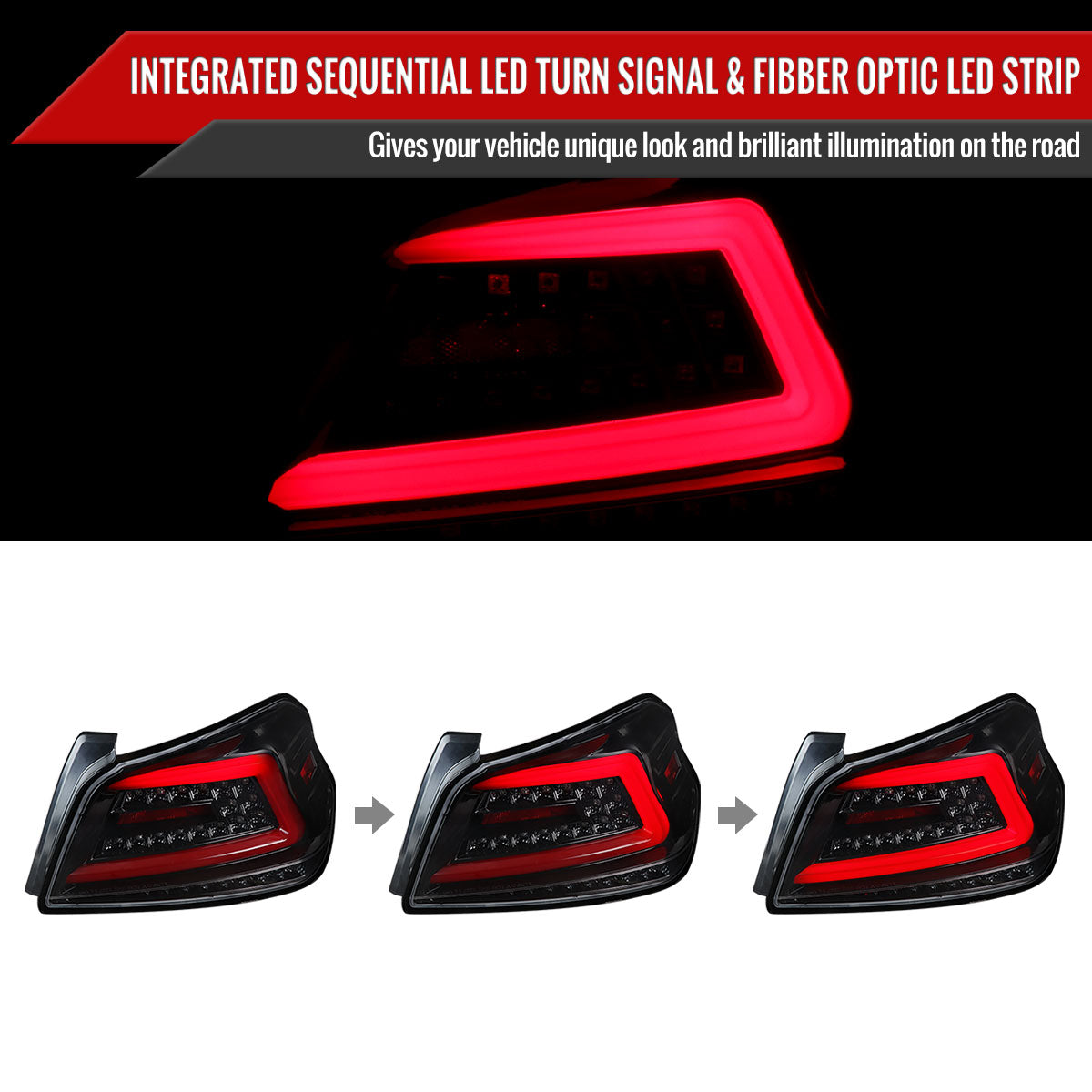 2015-2021 Subaru WRX Sequential Red Bar LED Tail Lights (Jet Black Housing/Clear Lens)