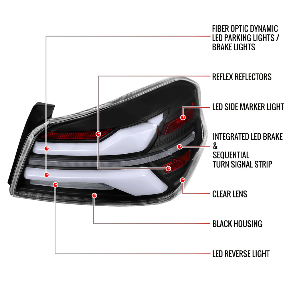 2015-2021 Subaru WRS STi Tail Light w/ Sequential LED Turn SignaL and LED Side Marker Brake Reverse (Matte Black Housing / Clear Lens)