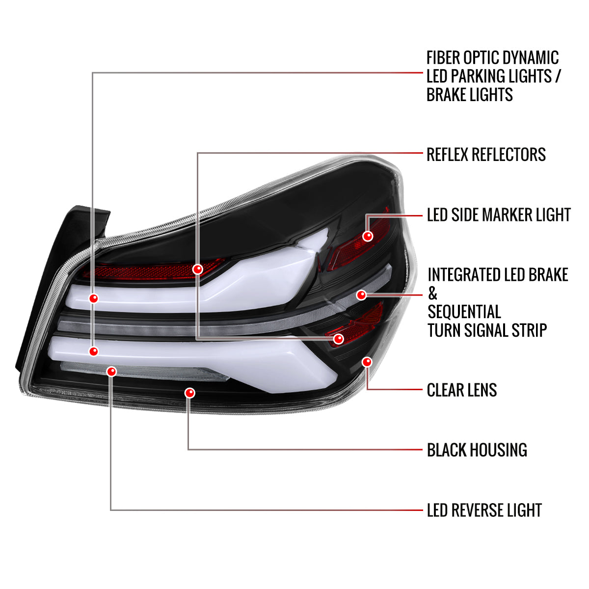2015-2021 Subaru WRS STi Tail Light w/ Sequential LED Turn SignaL and LED Side Marker Brake Reverse (Matte Black Housing / Clear Lens)