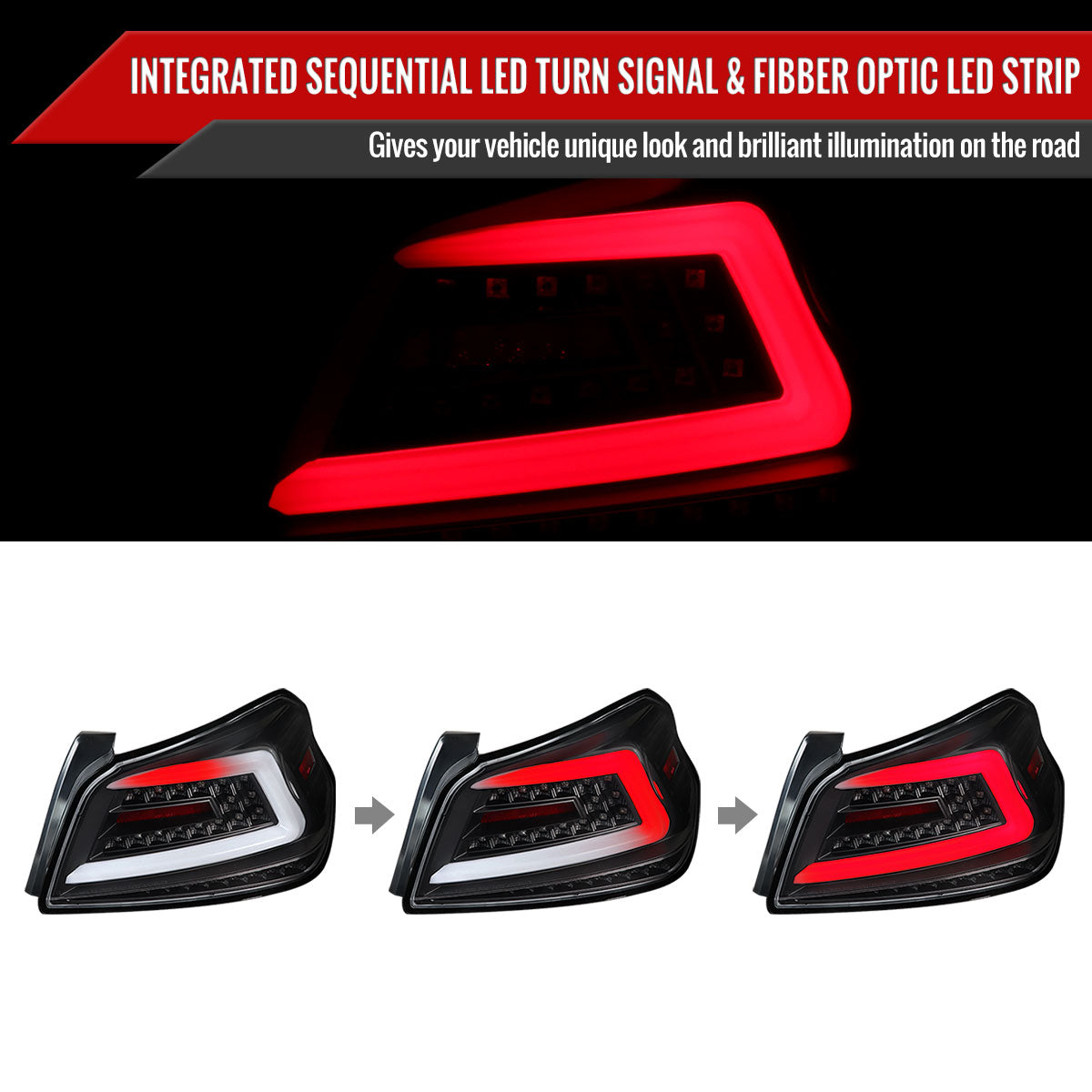 2015-2021 Subaru WRX Sequential White Bar LED Tail Lights (Matte Black Housing/Clear Lens)