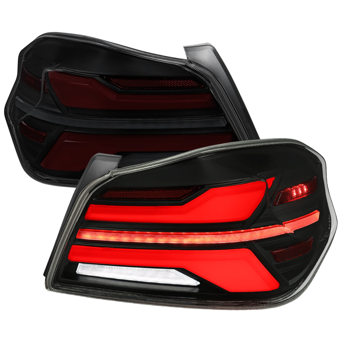 2015-2021 Subaru WRX STi Tail Light w/ Sequential Turn Signal LED Strip and LED Side Marker Brake Reverse (Matte Black Housing / Smoked Lens)