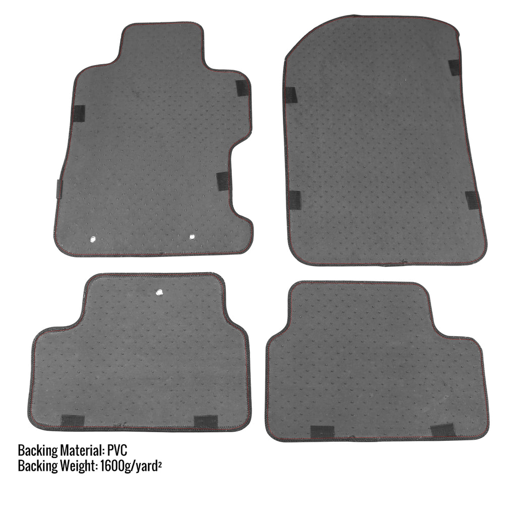 2006-2010 Honda Civic Coupe Black Front & Rear Carpet Floor Mats w/ Red Stitching - 4PC