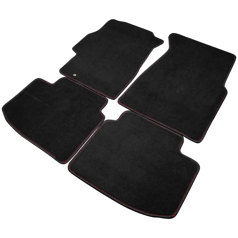 1996-2000 Honda Civic Coupe/Hatchback Black Front & Rear Carpet Floor Mats w/ Red Stitching - 4PC