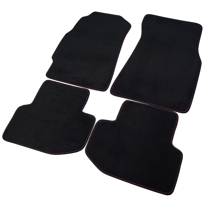1994-2001 Acura Integra Coupe Black Front & Rear Carpet Floor Mats w/ Red Stitching - 4PC