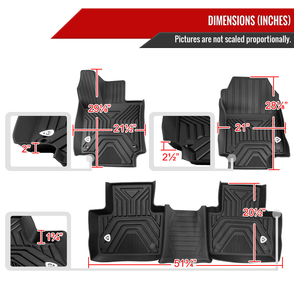 2019-2022 Toyota RAV4 3PC All Weather Black TPE Floor Mats