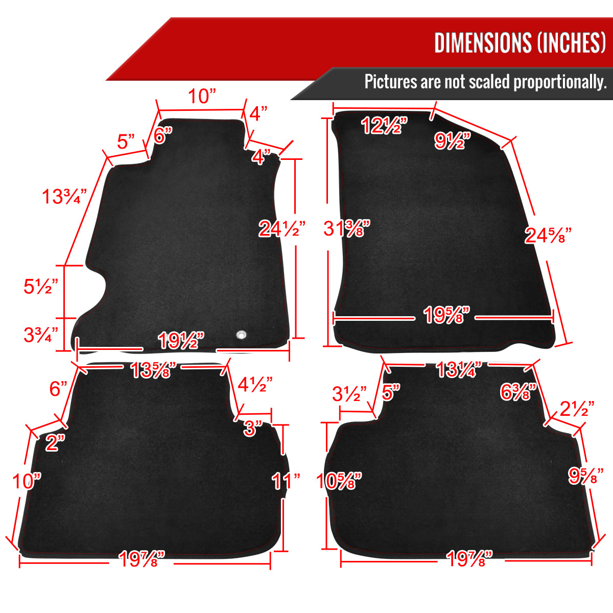 2002-2006 Acura RSX Black Front & Rear Carpet Floor Mats w/ Red Stitching