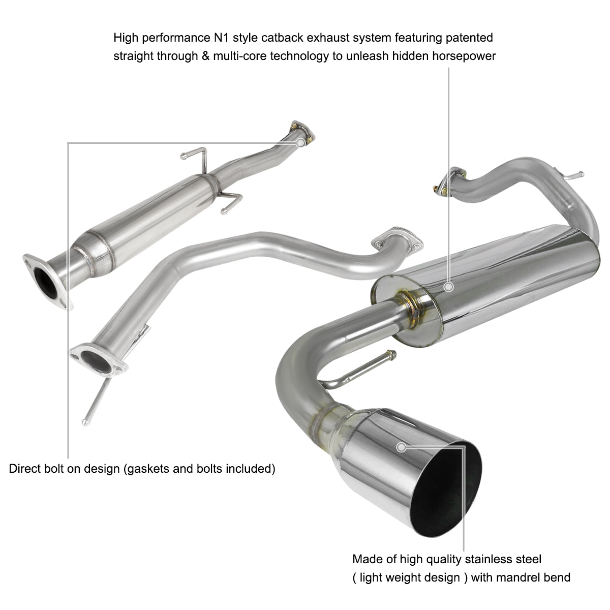 1988-1991 Honda CRX Hatchback T-304 Stainless Steel N1 Style Catback Exhaust System