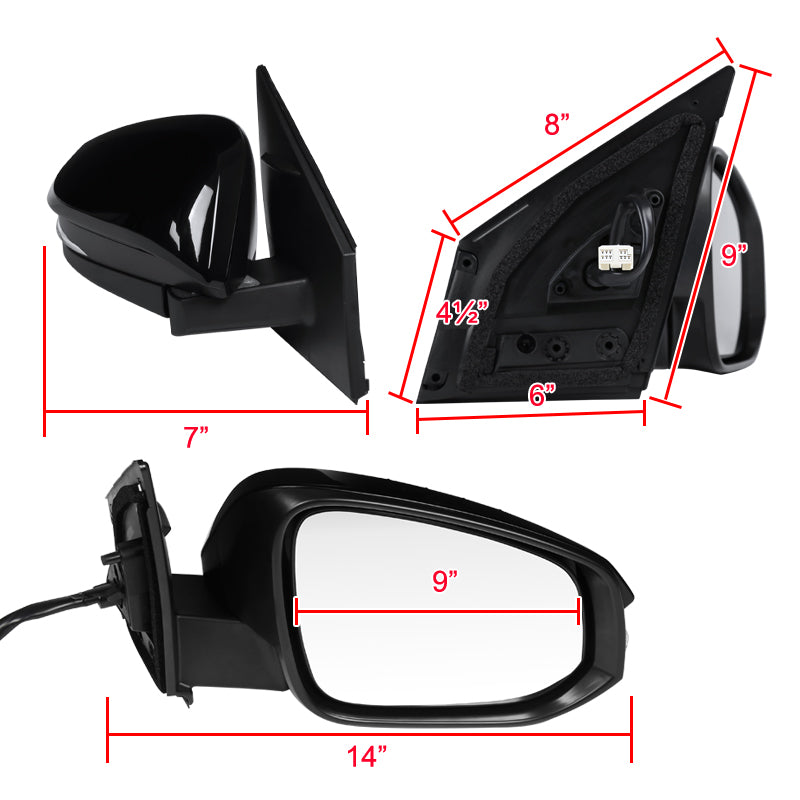 2013-2015 Toyota RAV4 Glossy Black 9-Pin Power Adjustable, Auto-Fold & Heated Side Mirror w/ LED Turn Signal Light - Driver Side Only