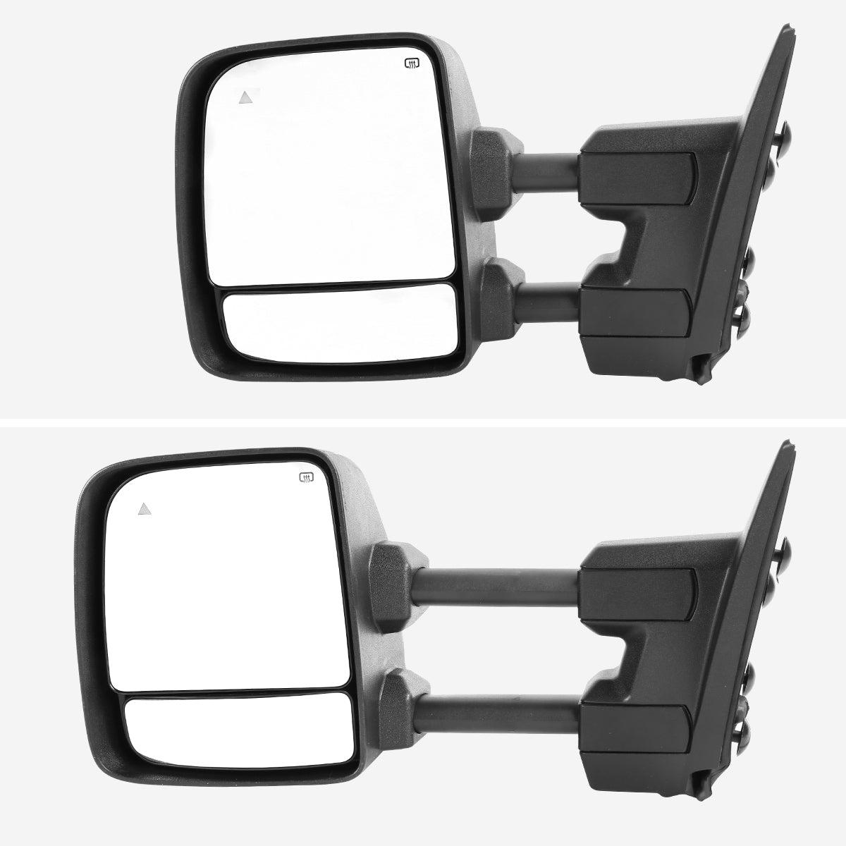 2016-2022 Nissan Titan Power Adjustable, BSM, Memory Fuction, & Manually Extendable Black Towing Mirrors with Clear Lens LED Turn Signal & Puddle Lights