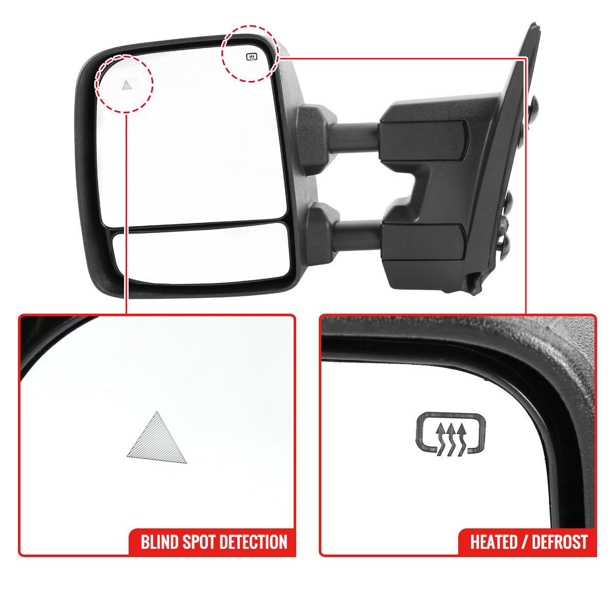 2016-2022 Nissan Titan Power Adjustable, BSM, Memory Fuction, & Manually Extendable Chrome Towing Mirrors with Clear Lens LED Turn Signal & Puddle Lights