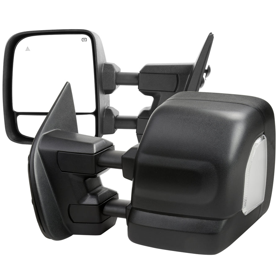 2016-2022 Nissan Titan Power Adjustable, BSM, & Manually Extendable Black Towing Mirrors with Clear Lens LED Turn Signal & Puddle Lights