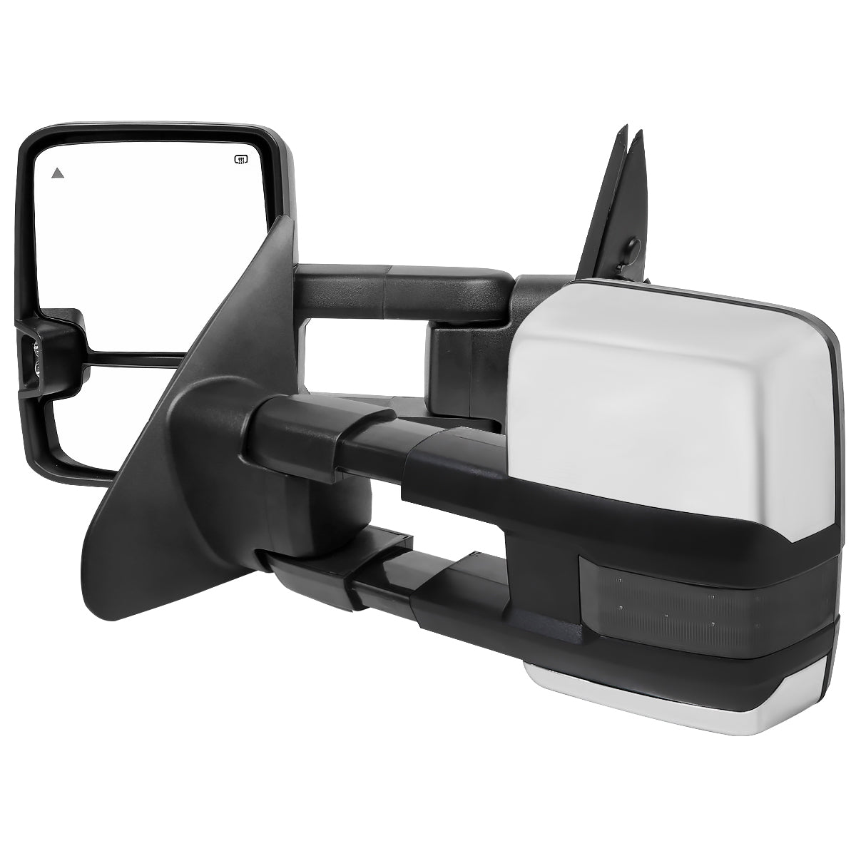 2007-2017 Toyota Tundra/ 2008-2017 Sequoia Chrome Power Heated BSM Manual Extendable Towing Mirrors w/ Smoke Lens LED Turn Signal & Clearance Lights
