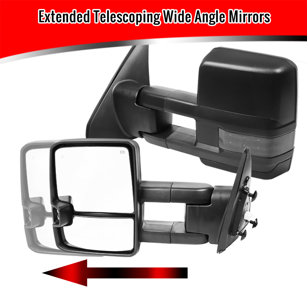 2007-2017 Toyota Tundra/ 2008-2017 Sequoia Power Heated BSM Manual Extendable Towing Mirrors w/ Smoke Lens LED Turn Signal & Clearance Lights