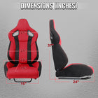 Universal Fully Adjustable Reclining Bucket Racing Seat - Two-Tone Black & Red Suede Upholstery (Driver Side Configuration with Sliders)