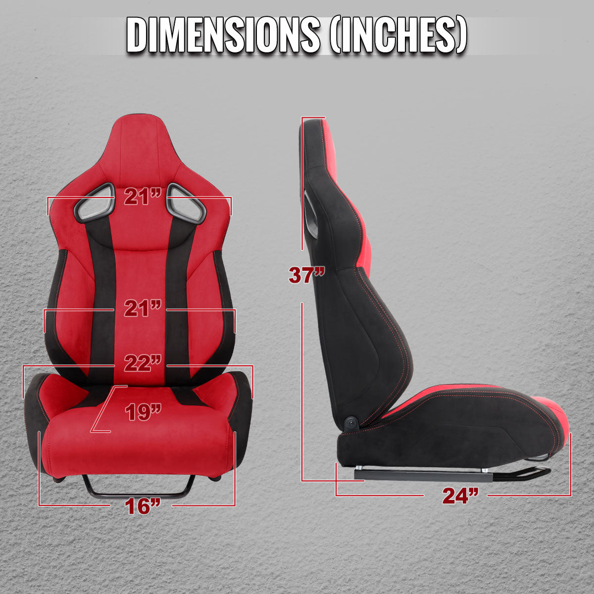 Universal Fully Adjustable Reclining Bucket Racing Seat - Two-Tone Black & Red Suede Upholstery (Driver Side Configuration with Sliders)