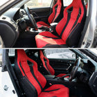 Universal Fully Adjustable Reclining Bucket Racing Seat - Two-Tone Black & Red Suede Upholstery (Driver Side Configuration with Sliders)
