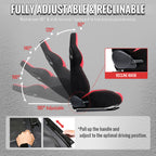 Universal Fully Adjustable Reclining Bucket Racing Seat - Two-Tone Black & Red Suede Upholstery (Passenger Side Configuration with Sliders)