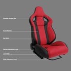 Universal Fully Adjustable Reclining Bucket Racing Seat - Two-Tone Black & Red Suede Upholstery (Passenger Side Configuration with Sliders)