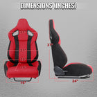 Universal Fully Adjustable Reclining Bucket Racing Seat - Two-Tone Black & Red Suede Upholstery (Passenger Side Configuration with Sliders)