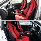 Universal Fully Adjustable Reclining Bucket Racing Seat - Two-Tone Black & Red Suede Upholstery (Passenger Side Configuration with Sliders)