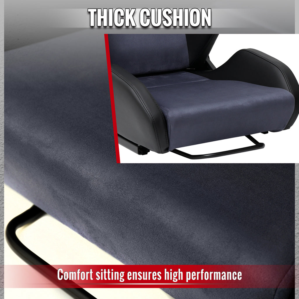 Universal Fully Adjustable Reclining Bucket Racing Seat - Custom Black PU Leather with Contrast Gray Suede Center (Includes Seat Sliders)
