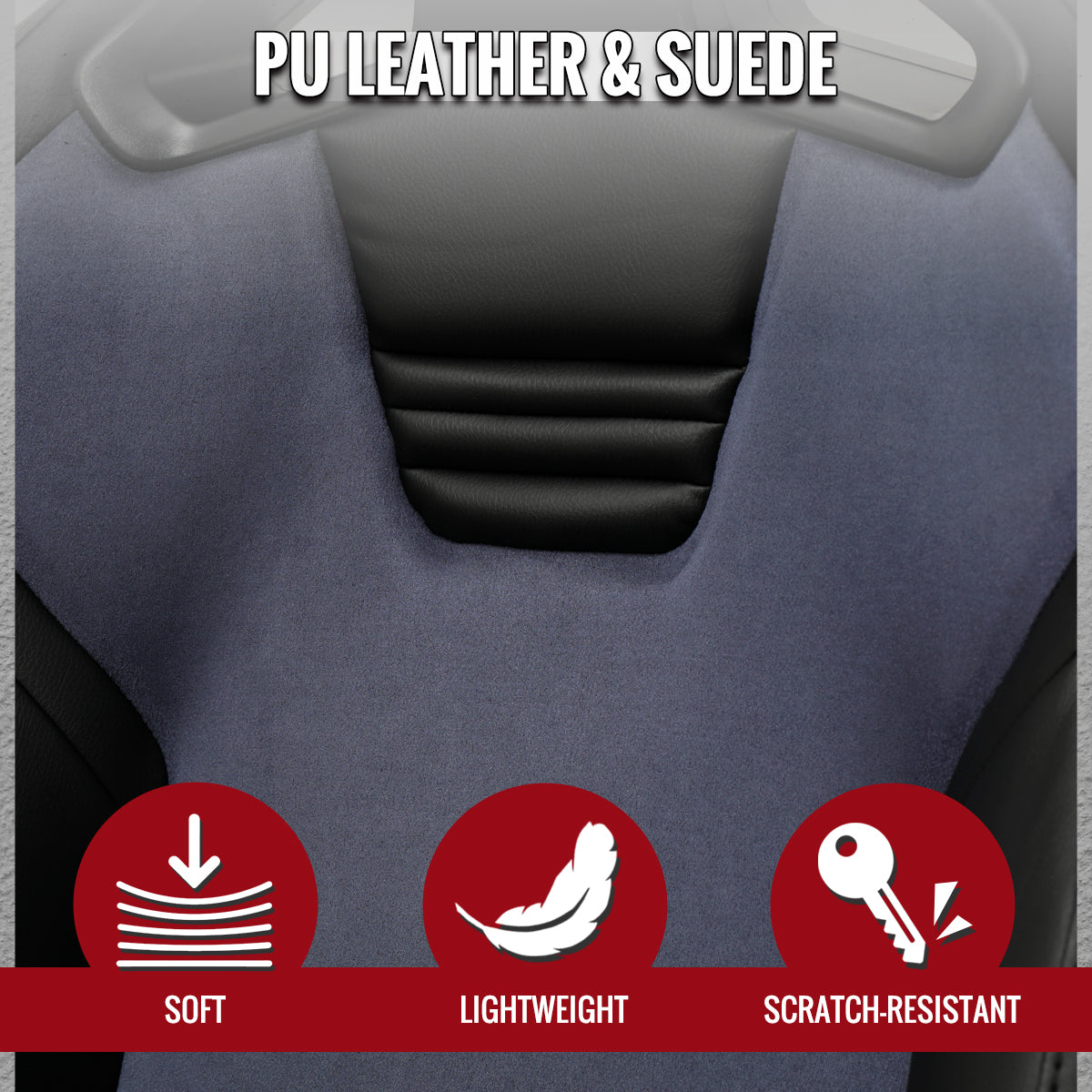 Universal Fully Adjustable Reclining Bucket Racing Seat - Custom Black PU Leather with Contrast Gray Suede Center (Includes Seat Sliders)