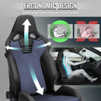 Universal Fully Adjustable Reclining Bucket Racing Seat - Custom Black PU Leather with Contrast Gray Suede Center (Includes Seat Sliders)