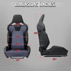 Universal Fully Adjustable Reclining Bucket Racing Seat - Custom Black PU Leather with Contrast Gray Suede Center (Includes Seat Sliders)