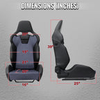 Universal Fully Adjustable Reclining Bucket Racing Seat - Custom Black PU Leather with Contrast Gray Suede Center (Includes Seat Sliders)