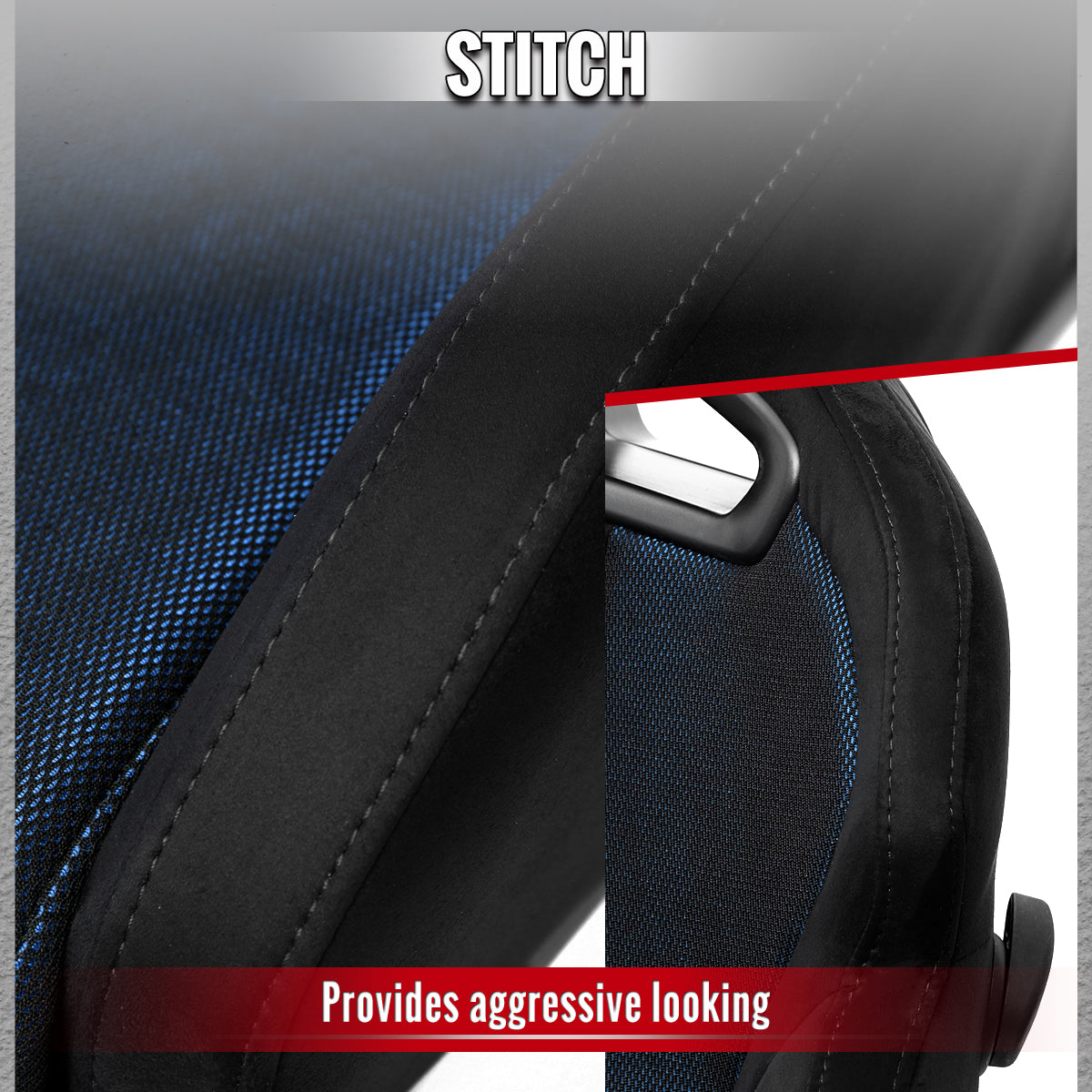 Universal Fully Adjustable Reclining Bucket Racing Seat - Sport Black Suede with Breathable Blue Mesh Insert (Includes Seat Sliders)