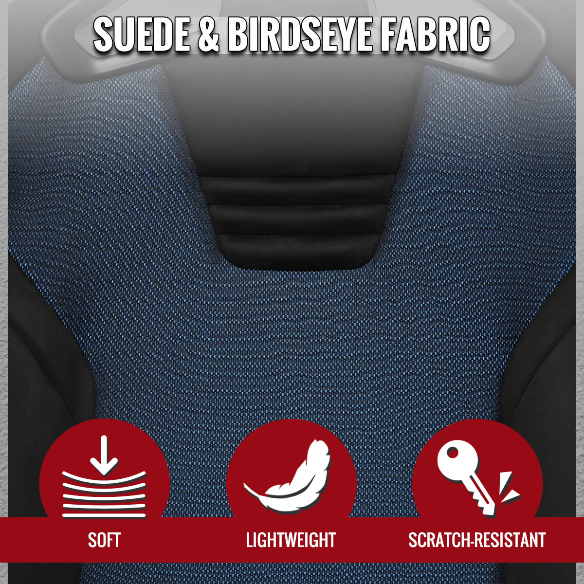 Universal Fully Adjustable Reclining Bucket Racing Seat - Sport Black Suede with Breathable Blue Mesh Insert (Includes Seat Sliders)