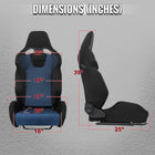 Universal Fully Adjustable Reclining Bucket Racing Seat - Sport Black Suede with Breathable Blue Mesh Insert (Includes Seat Sliders)