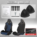 Universal Fully Adjustable Reclining Bucket Racing Seat - Sport Black Suede with Breathable Blue Mesh Insert (Includes Seat Sliders)