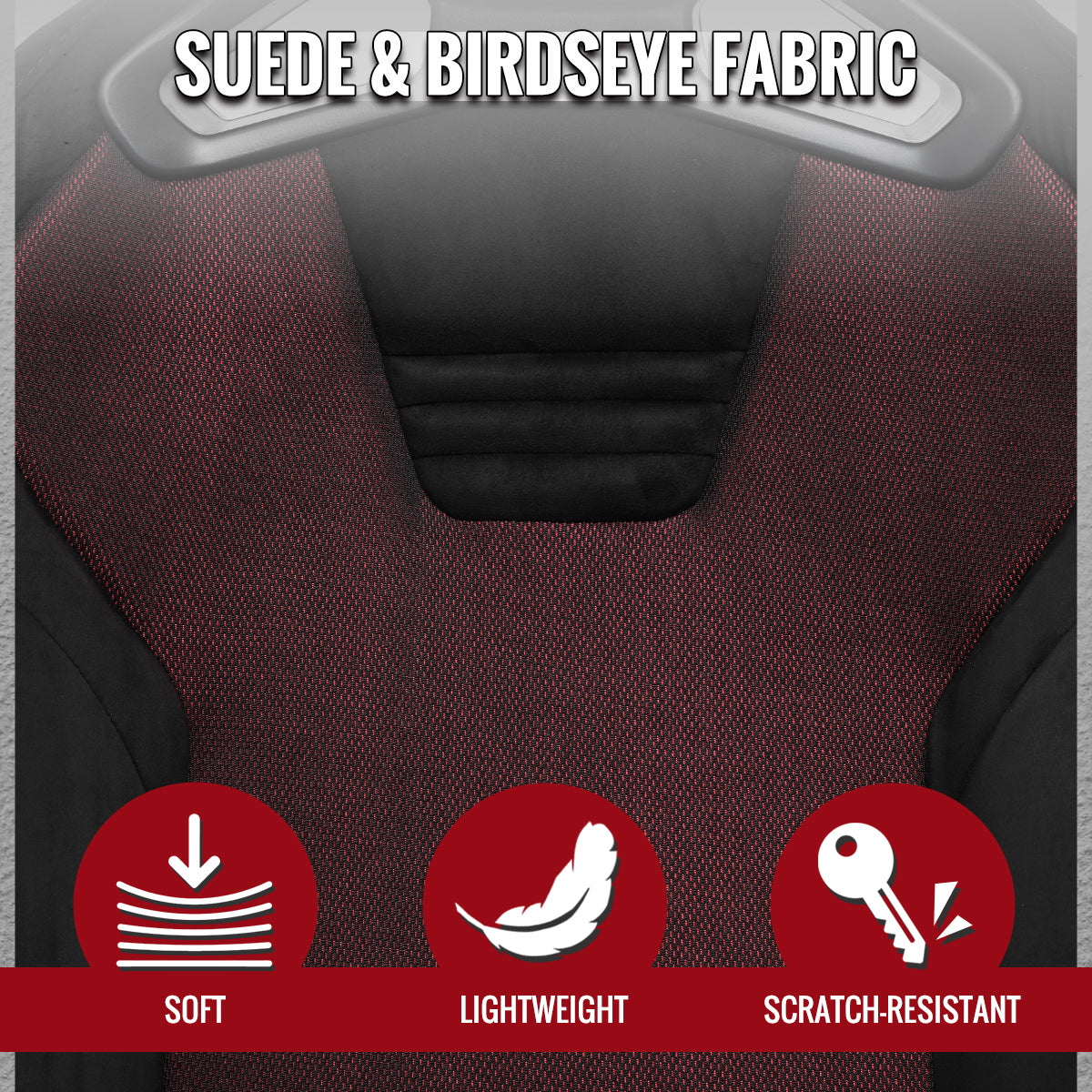 Universal Fully Adjustable Reclining Bucket Racing Seat - Sport Black Suede with Breathable Red Mesh Insert (Includes Seat Sliders)