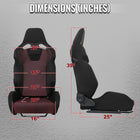 Universal Fully Adjustable Reclining Bucket Racing Seat - Sport Black Suede with Breathable Red Mesh Insert (Includes Seat Sliders)