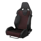 Universal Fully Adjustable Reclining Bucket Racing Seat - Sport Black Suede with Breathable Red Mesh Insert (Includes Seat Sliders)