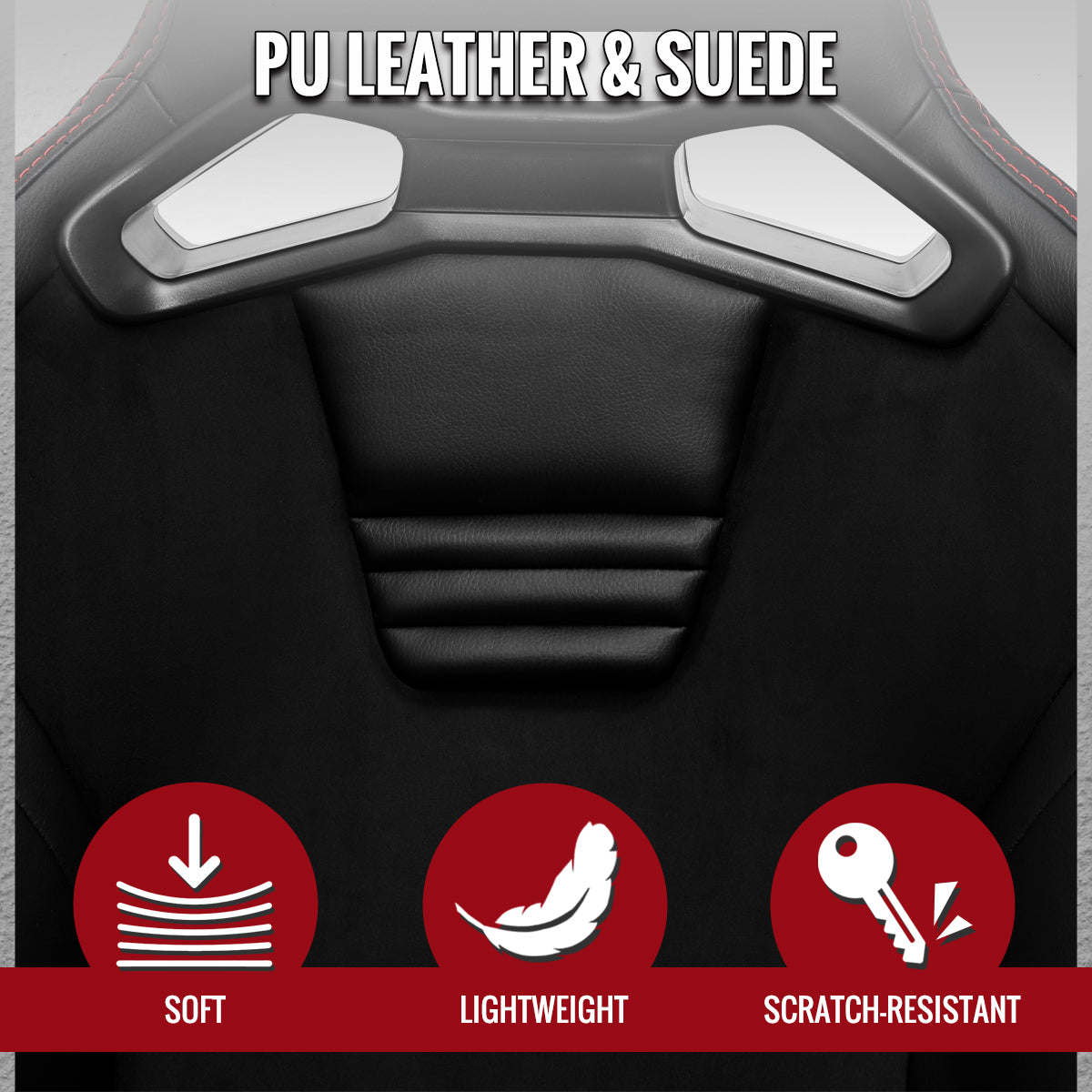 Universal Fully Adjustable Reclining Bucket Racing Seat - Hybrid Black PU Leather and Suede Upholstery (Includes Seat Sliders)